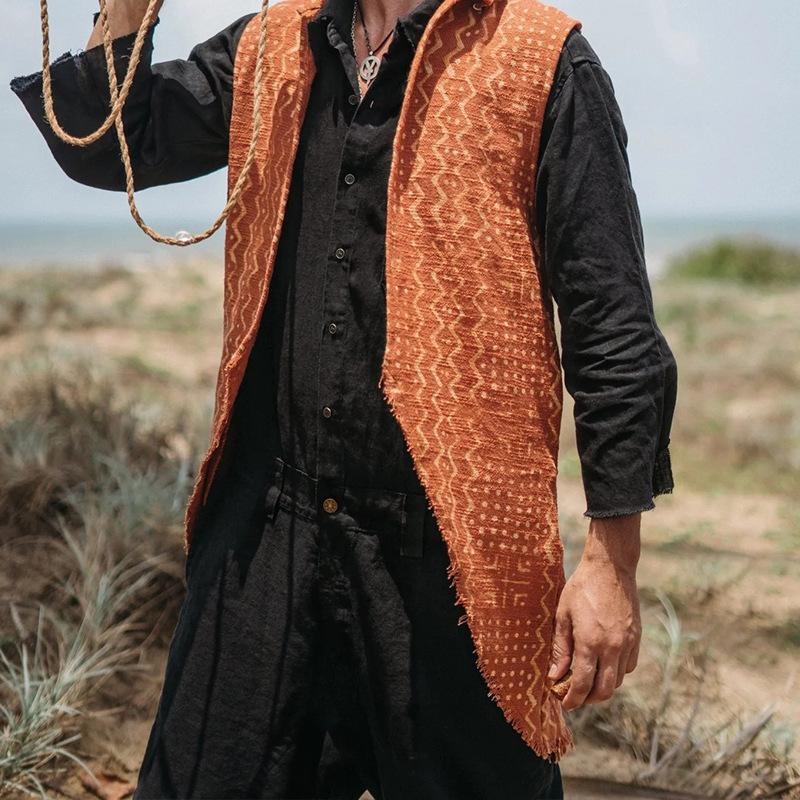 Mens Cotton Linen Mid Length Vest 22009331X