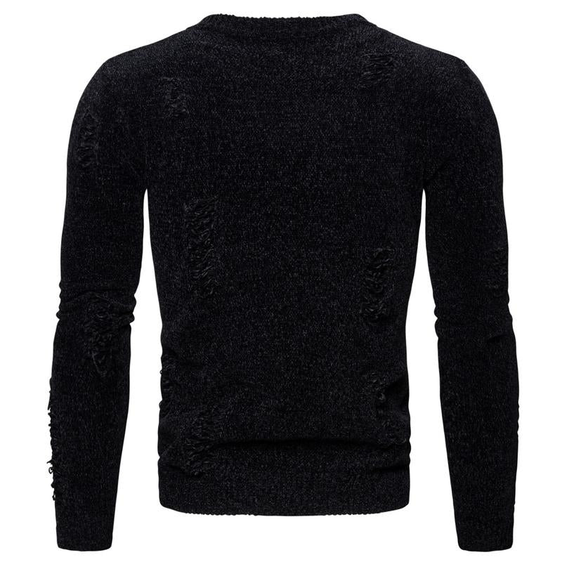 Mens Casual Solid Color Ripped Long-Sleeved Knitwear 53557908Y
