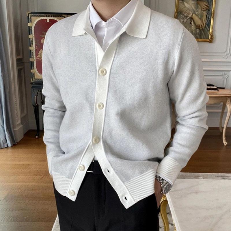 Mens Casual Lapel Single Breasted Knit Cardigan 60143832M
