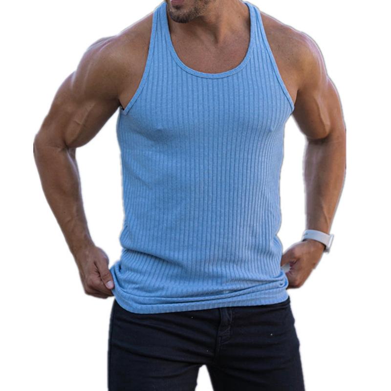 Mens Knitted Vertical Stripe Athletic Fit Racerback Tank Top 92662830X