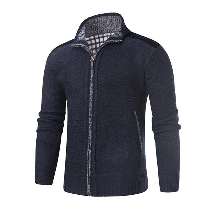 Mens Casual Stand Collar Contrast Color Zipper Knit Cardigan 66474448M