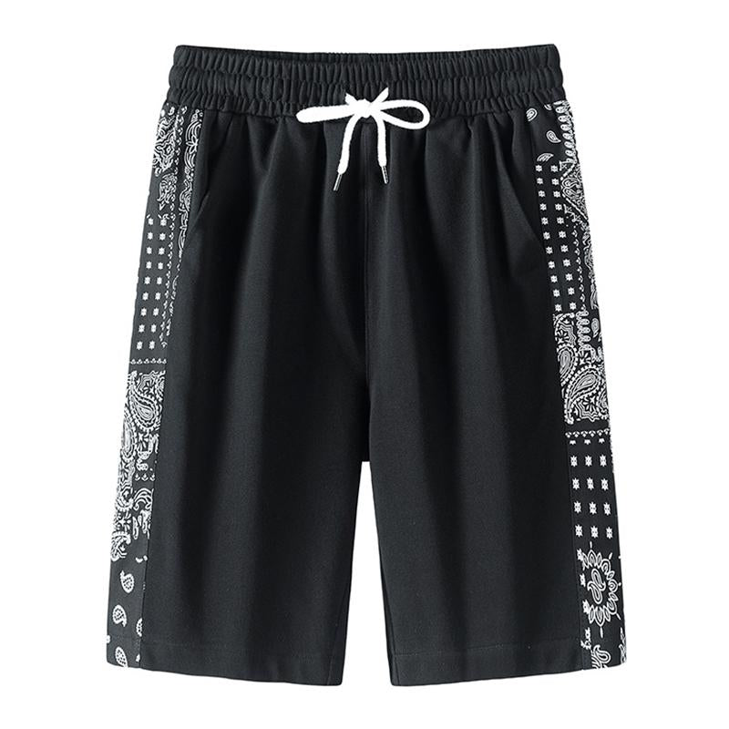 Mens Casual Loose Stitching Contrast Color Elastic Waist Shorts 39960695M