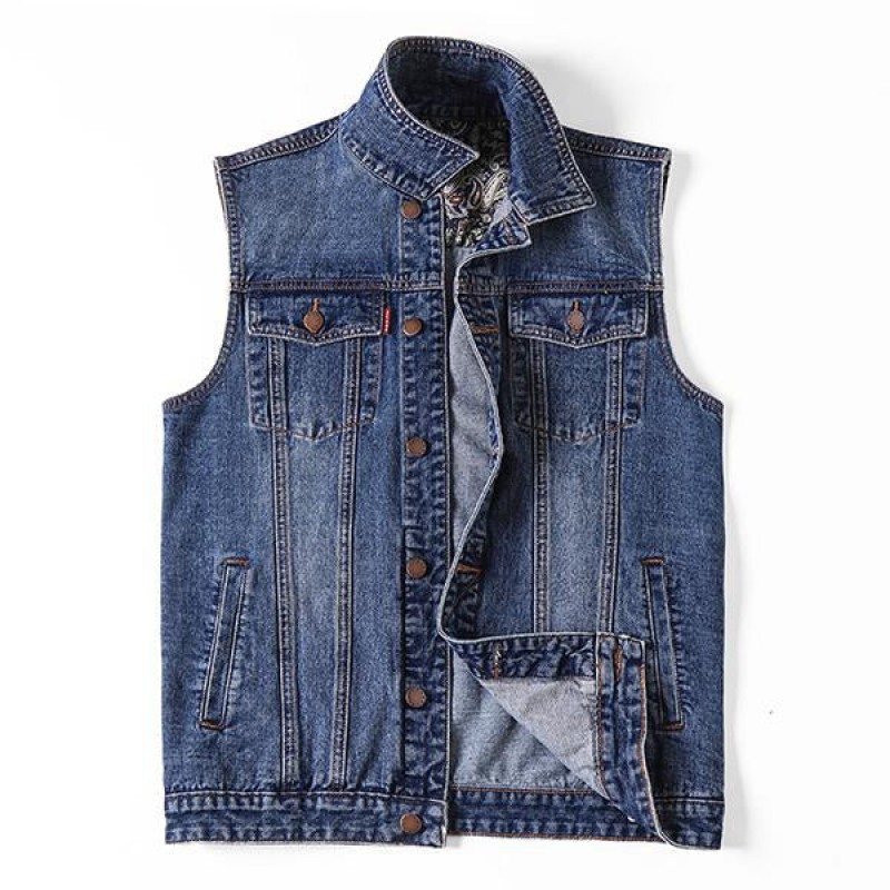 Mens Loose Casual Lapel Denim Vest 92252203M