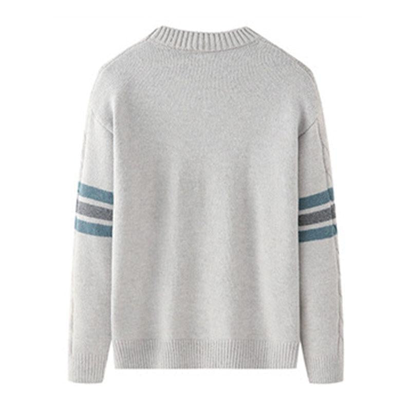 Mens Casual Round Neck Cable Contrast Color Knit Sweater 46300263M