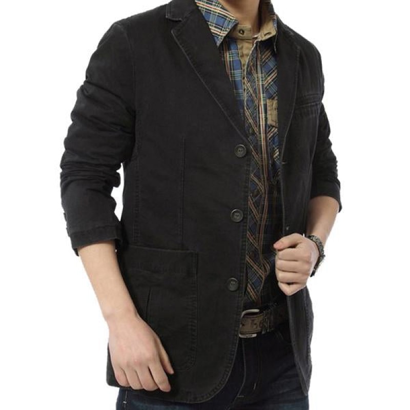 Mens Lapel Cotton Solid Jacket 00227361X