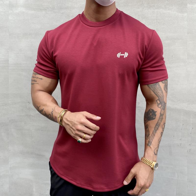 Mens Round Neck Solid Color Sports T-Shirt 21334021X