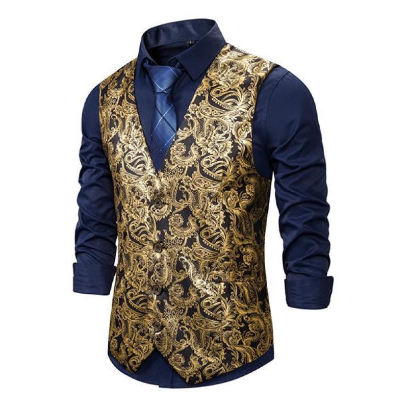Mens Ethnic Print V-Neck Dress Vest 36969724M
