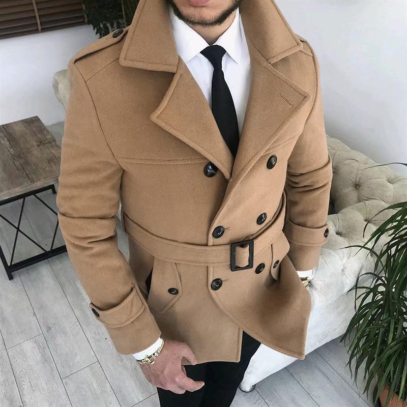 Mens Vintage Lapel Double Breasted Belted Trench Coat 39235809M