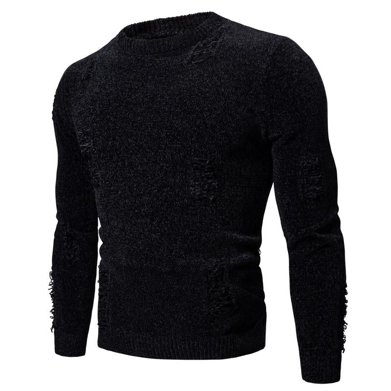 Mens Casual Solid Color Ripped Long-Sleeved Knitwear 53557908Y