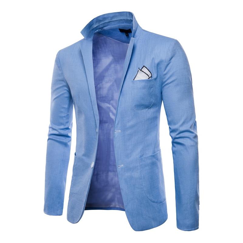 Mens Solid Color Cotton Linen Lapel Thin Blazer 28251847Y
