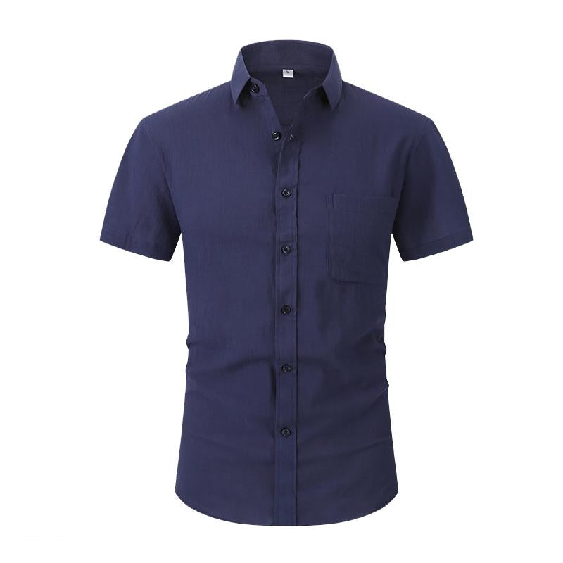 Mens Simple Linen Lightweight Breathable Solid Color Shirt 72044745X