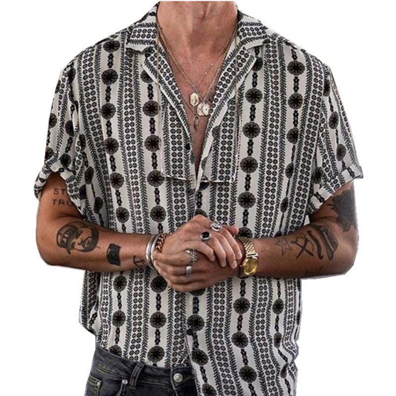 Mens Lapel Print Casual Shirt 68110811X