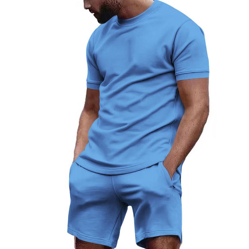 Mens Solid Loose Short Sleeve T-shirt Shorts Sports Set 39155105Z