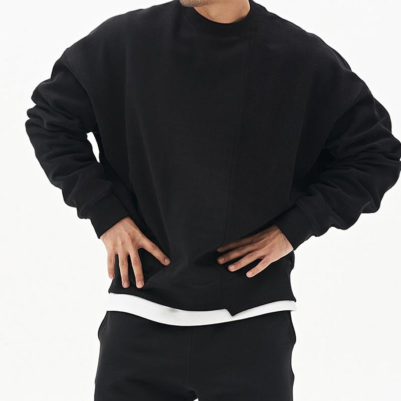 Mens Loose Solid Color Stitching Sweatshirt 42950665Y