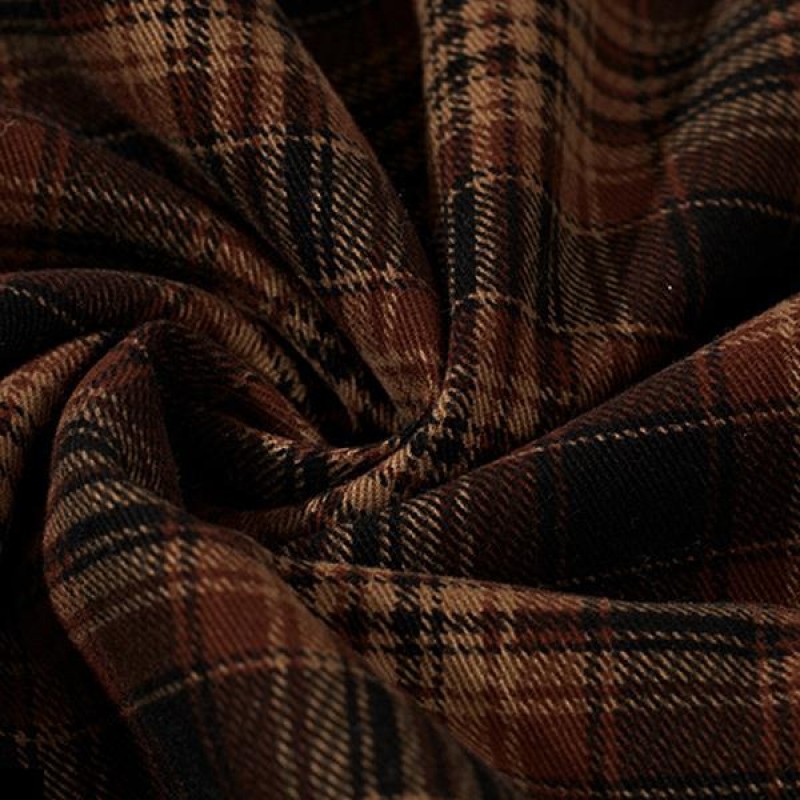 Mens Washed Cotton Plaid Lapel Fleece Thermal Jacket 14246512M