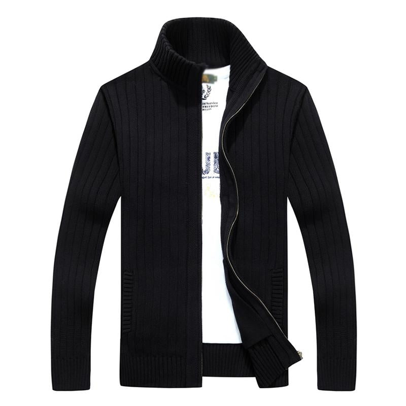 Mens Casual Stand Collar ZIpper Cotton Knit Jacket 46389690M
