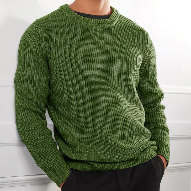 Mens Round Neck Solid Knit Sweater 25404401Z