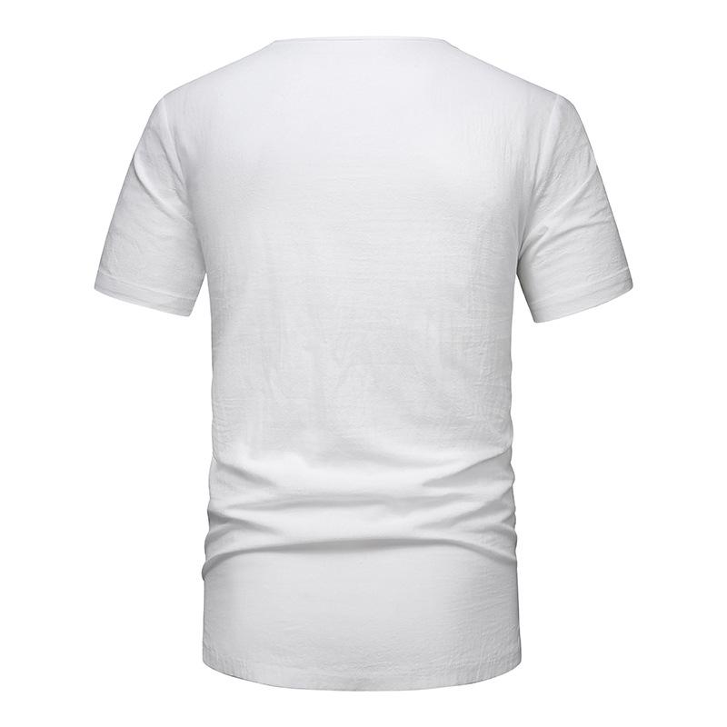 Mens Cotton Linen Fashion V Neck Beach Short Sleeve T-Shirt 12669214X