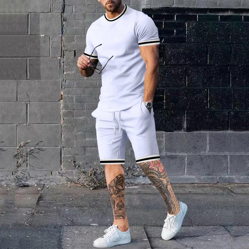 Mens Solid Color Short Sleeve Shorts Set 57608237X