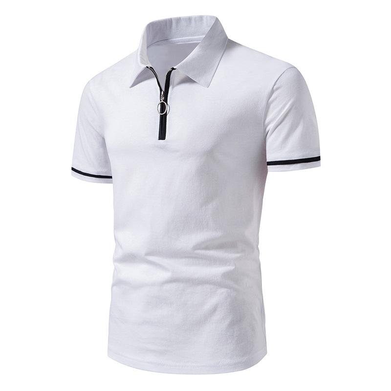 Mens White Stripe Trimmed Zipper Polo Shirt 50515028Z