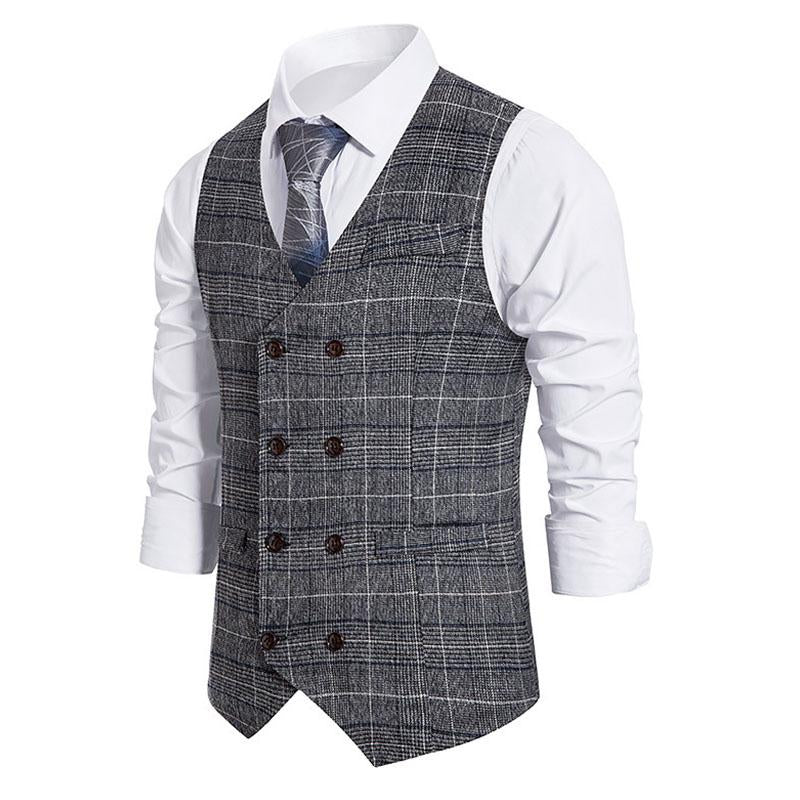 Mens Double Breasted Slim Fit Vintage Suit Vest (Shirt And Tie Excluded) 93941750M