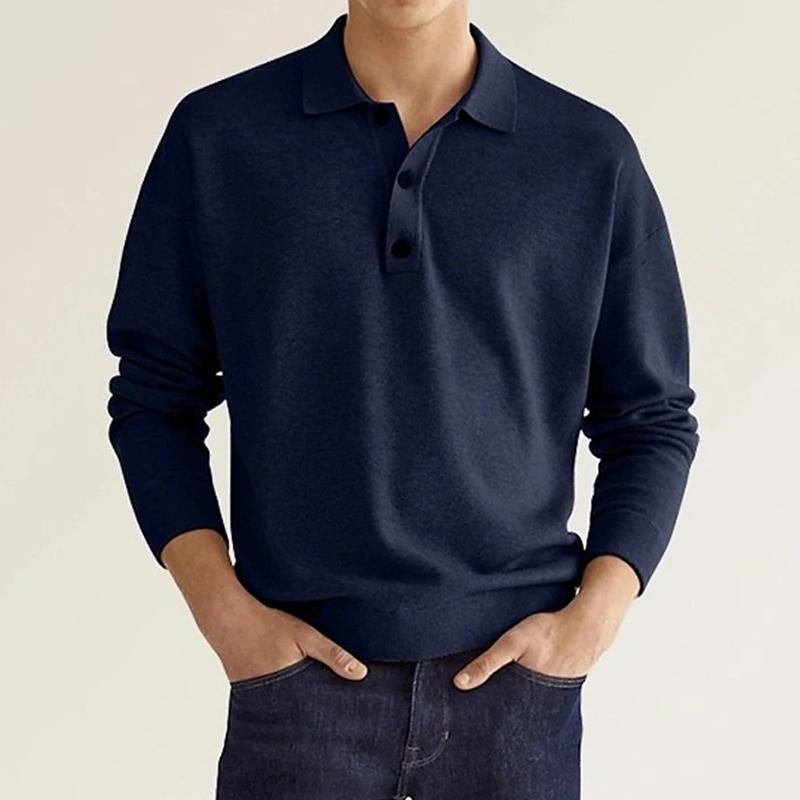 Mens Solid Lapel Long Sleeve Polo T-Shirt 72727356Y