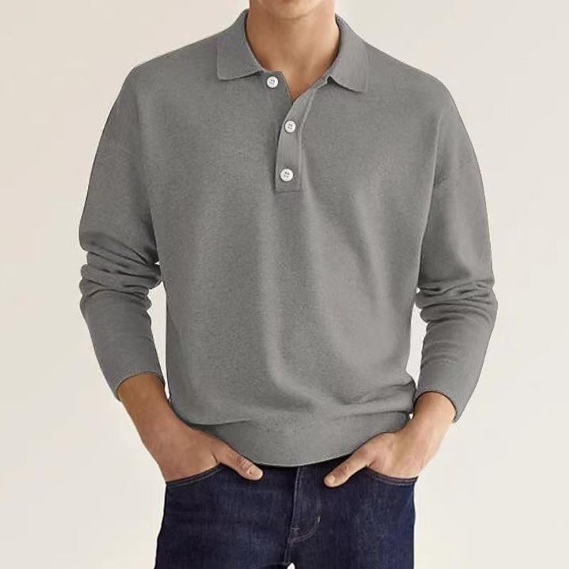 Mens Solid Lapel Long Sleeve Polo T-Shirt 72727356Y