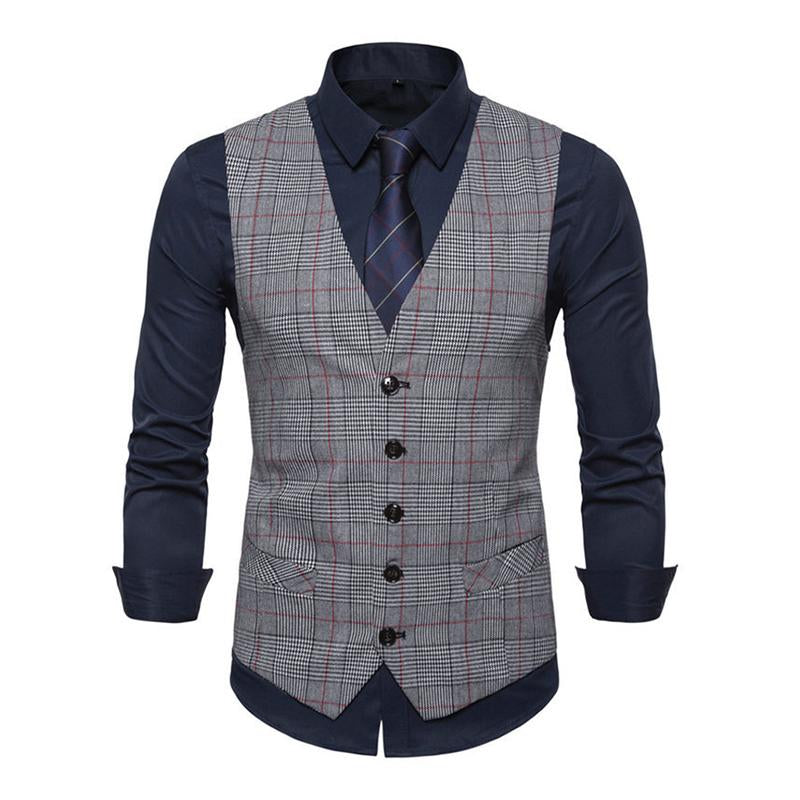 Mens Vintage Single Breasted V Neck Plaid Suit Vest 13549331M