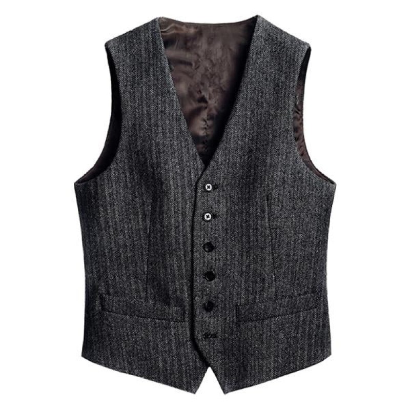 Mens Retro Warm Wool Herringbone Vest 37310949M