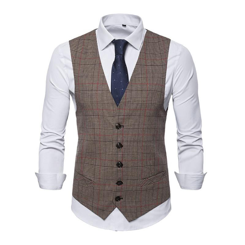 Mens Vintage Single Breasted V Neck Plaid Suit Vest 13549331M