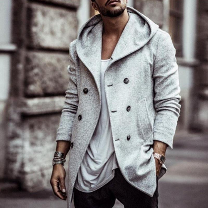 Mens Casual Hooded Double Breasted Coat 61052493M