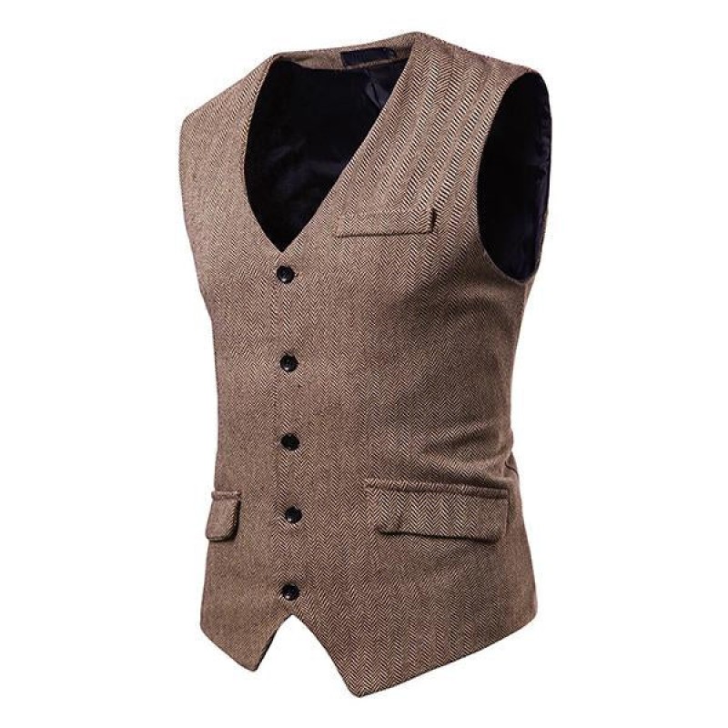MENS HERRINGBONE SINGLE BREASTED VEST 95347858M