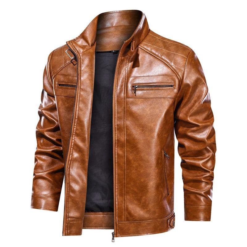 Mens PU Leather Outdoor Zipper Jacket 16709098X