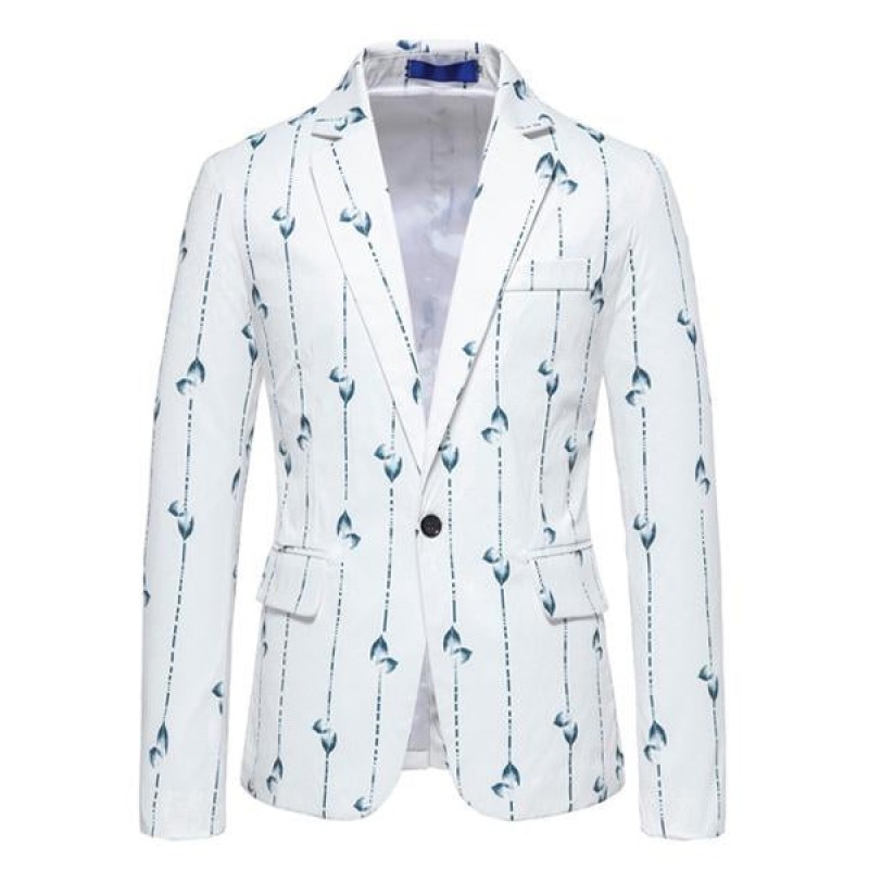 Mens One Button Leaf Stripe Print Casual Blazer 84301196M