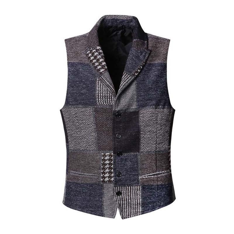 Mens Vintage Lapel Colorblock Slim Suit Vest 60907033M