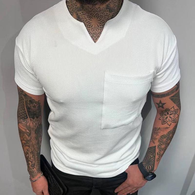 Mens V Neck Short Sleeve Solid Color Casual T-Shirt 13484664X