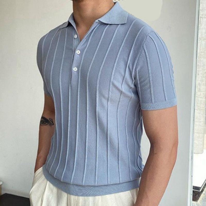 Mens Lapel Collar Plain Short Sleeve Knitted Polo Shirt 00619492M