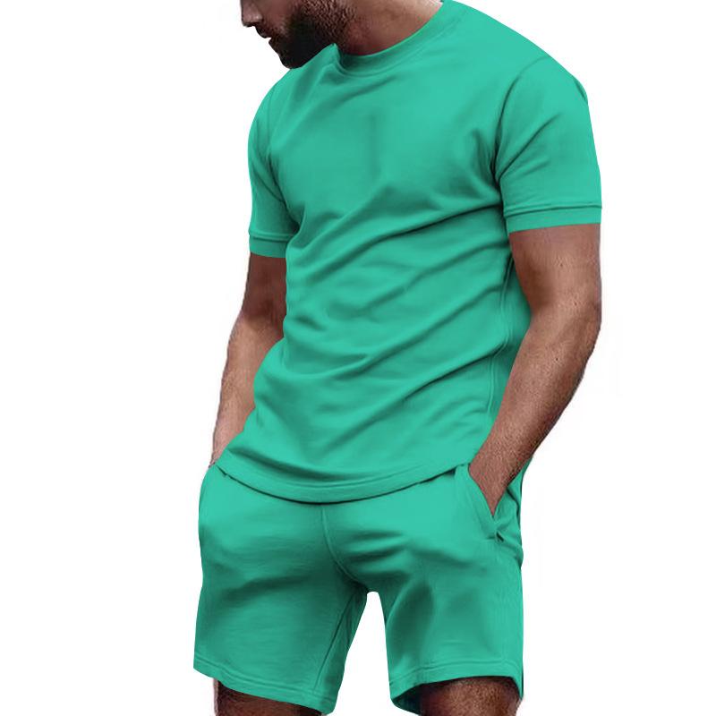 Mens Solid Loose Short Sleeve T-shirt Shorts Sports Set 39155105Z