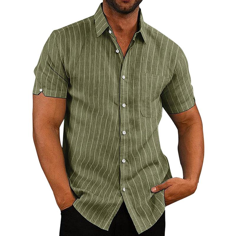 Mens Casual Summer Lapel Stripe Short Sleeve Shirt 77163136M