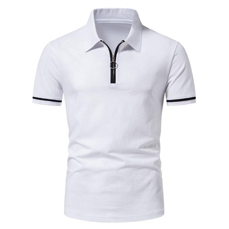 Mens White Stripe Trimmed Zipper Polo Shirt 50515028Z