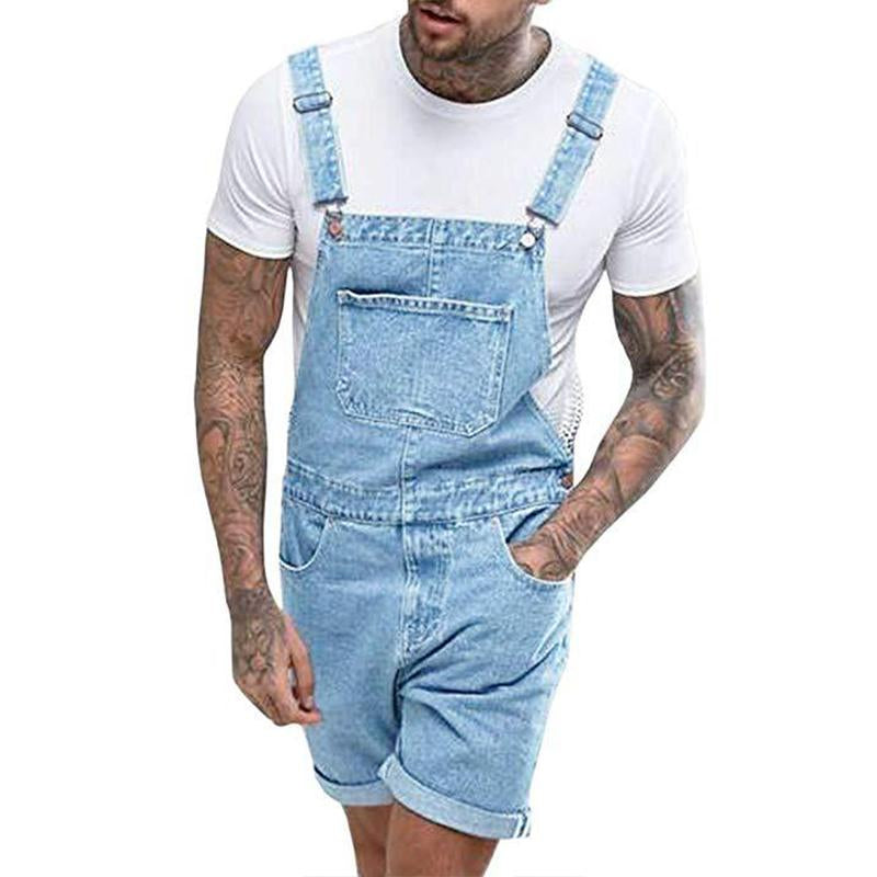 Mens Vintage Denim Ripped Cargo Shorts Jumpsuit Overall 65193363M