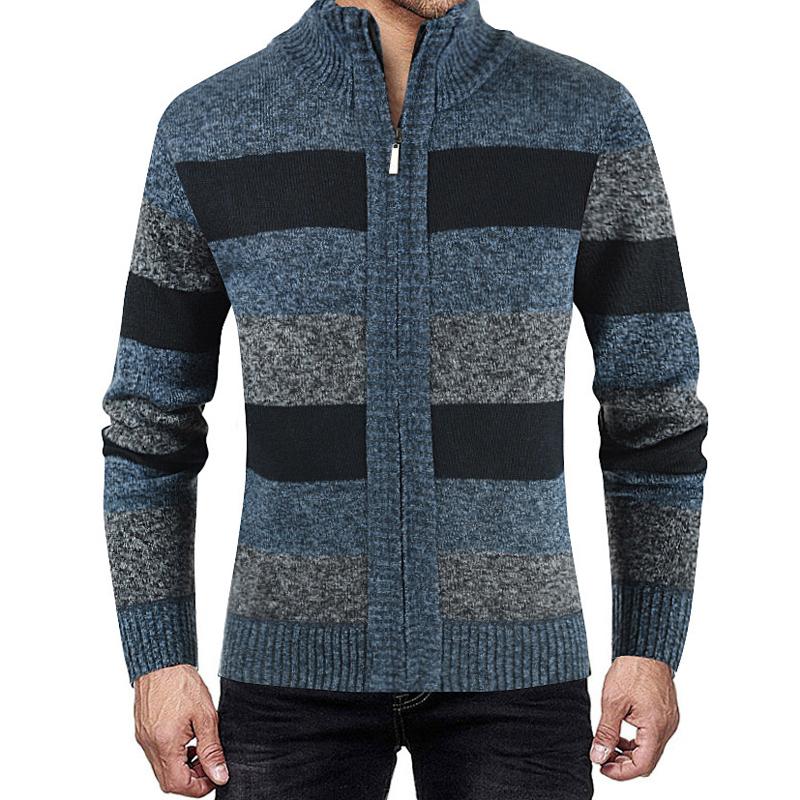 Mens Colorblock Stand Collar Cardigan Knit Jacket 13151620X
