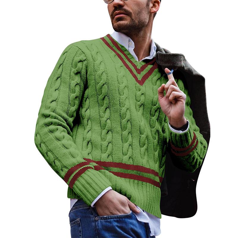Mens V-Neck Striped Colorblock Knit Sweater 46504810M