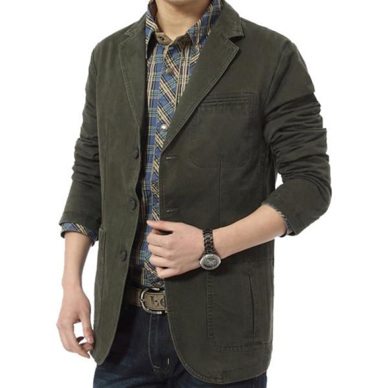 Mens Lapel Cotton Solid Jacket 00227361X