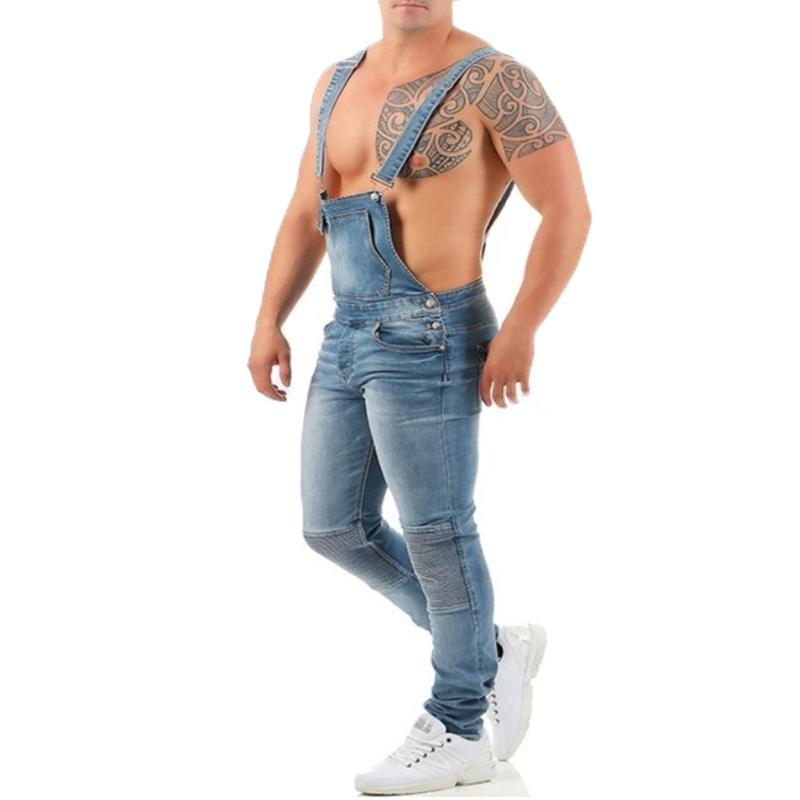Mens Fashion Solid Color Ripped Denim Overalls 39074979Y