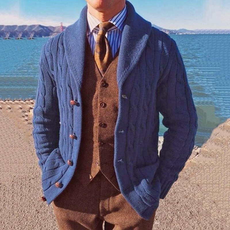 Mens Lapel Cardigan Jacket Sweater 58401787X