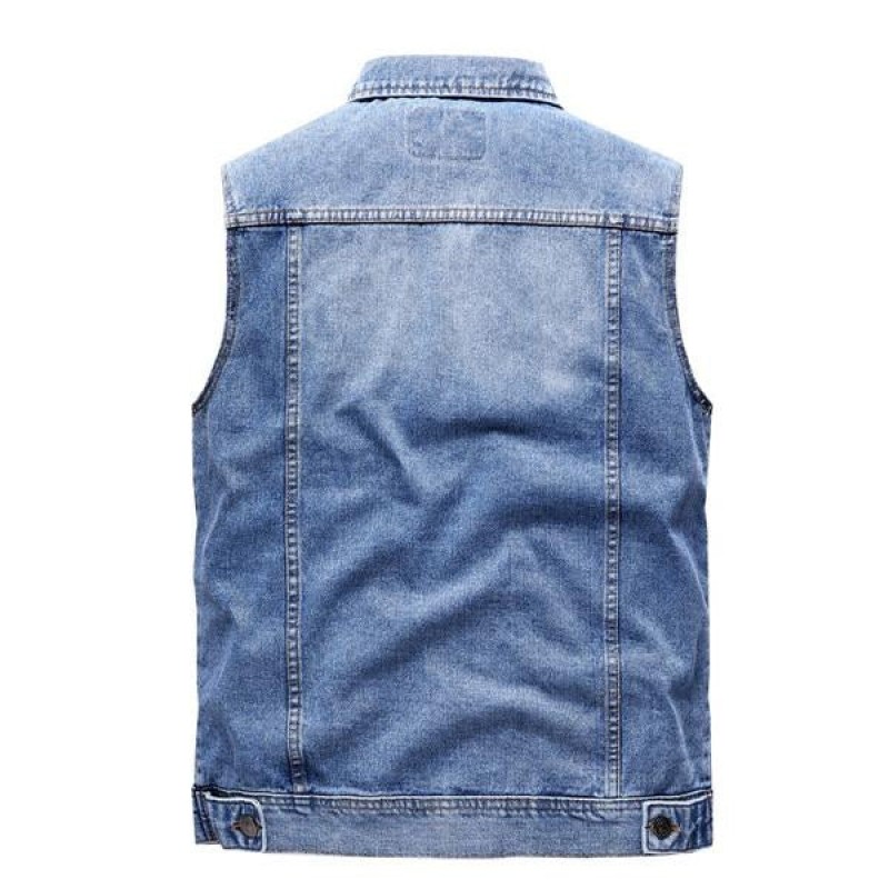 Mens Retro Lapel Denim Vest 41696369X