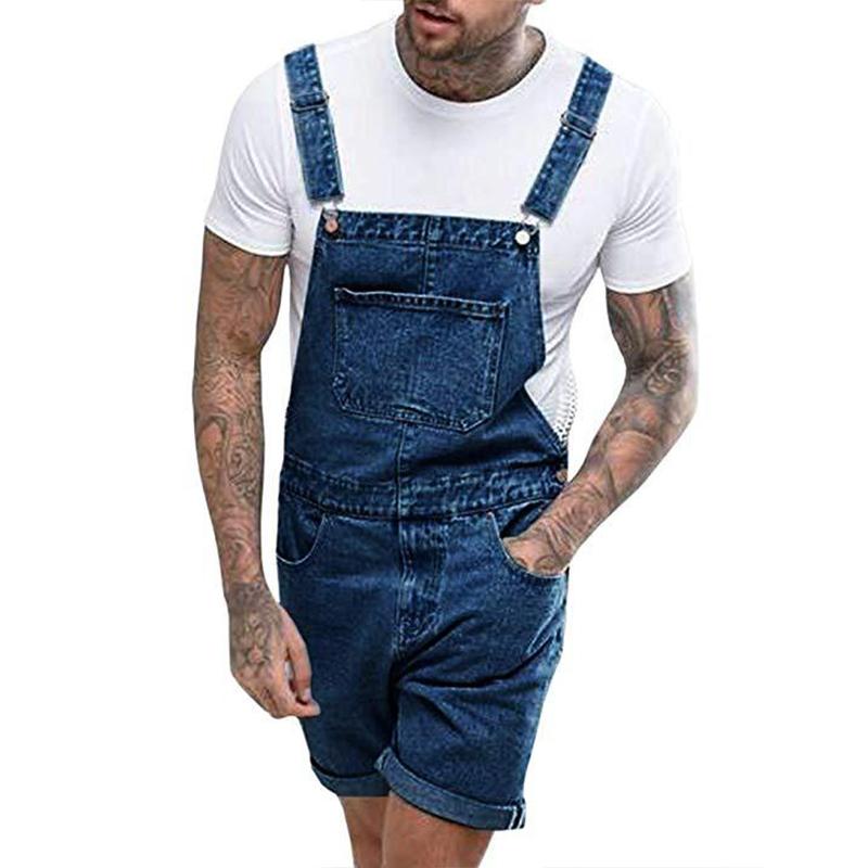 Mens Vintage Denim Ripped Cargo Shorts Jumpsuit Overall 65193363M