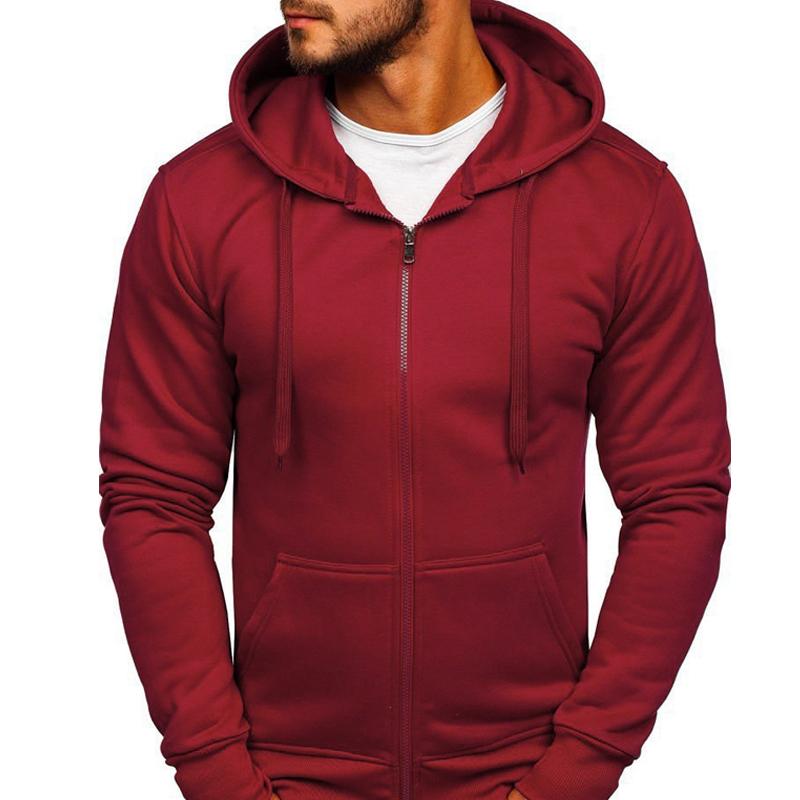Mens Solid Color Zip Hooded Drawstring Sweatshirt 38242600X
