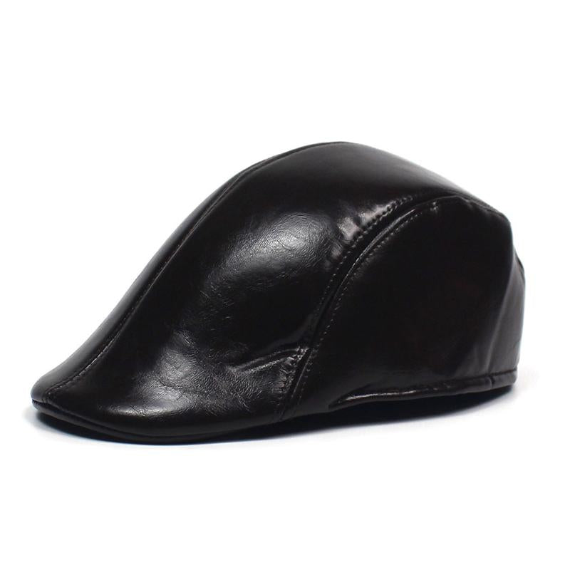 Mens Vintage Solid Color Leather Hat 74166633Y